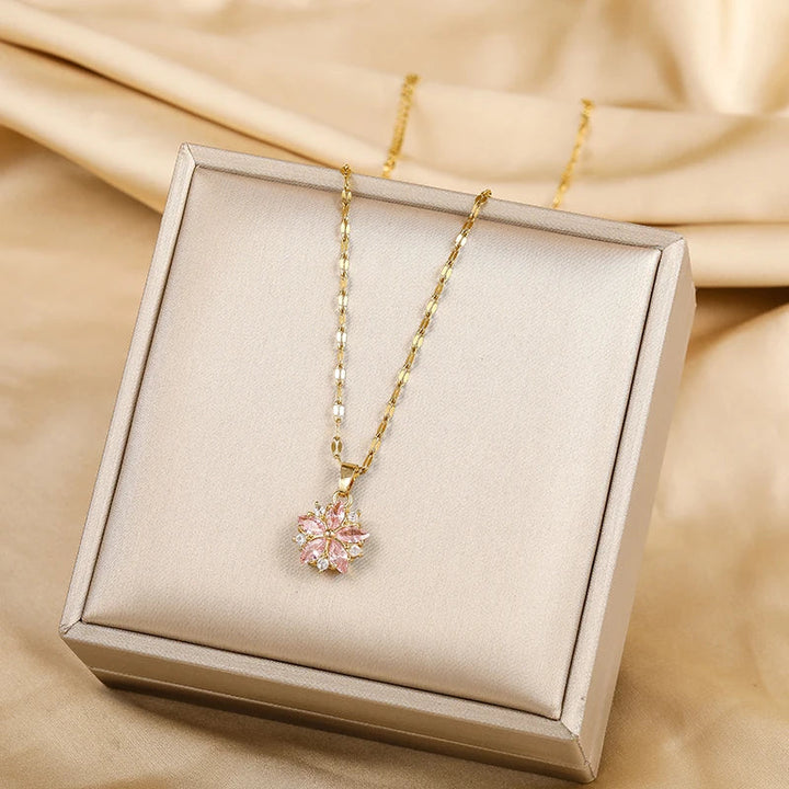 Sakura Rose Romantic Necklace in Stainless Steel