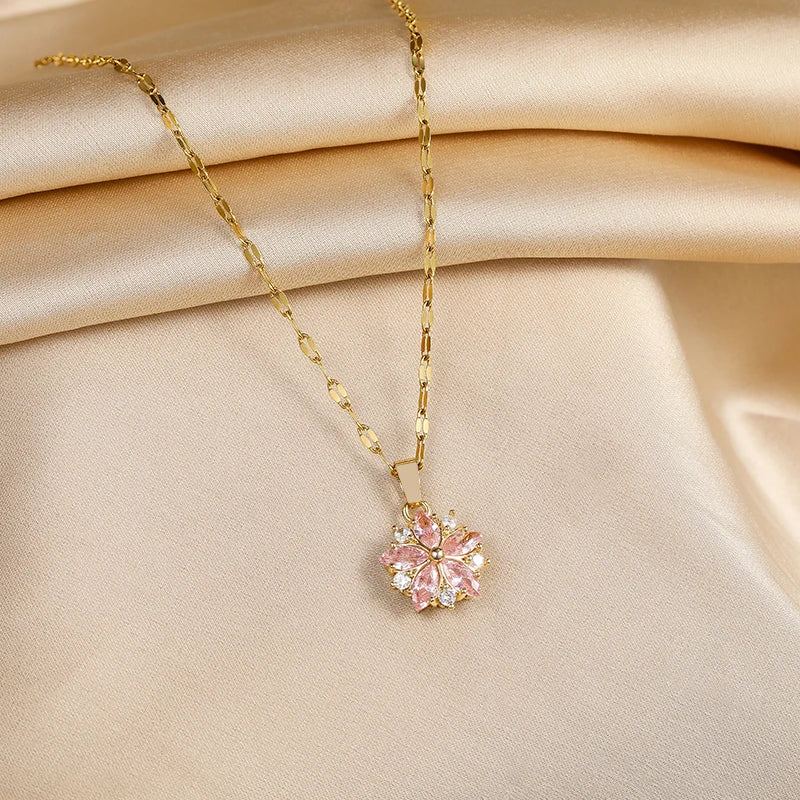 Sakura Rose Romantic Necklace in Stainless Steel