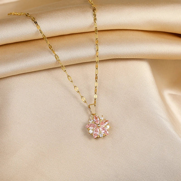 Sakura Rose Romantic Necklace in Stainless Steel