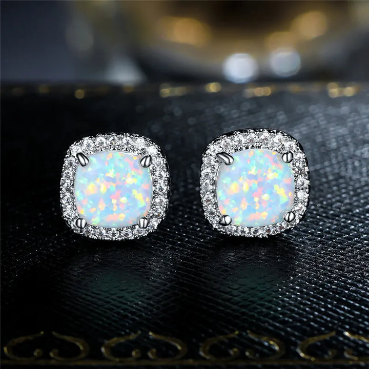 Elegant Silver Earrings with Round Fire Opal
