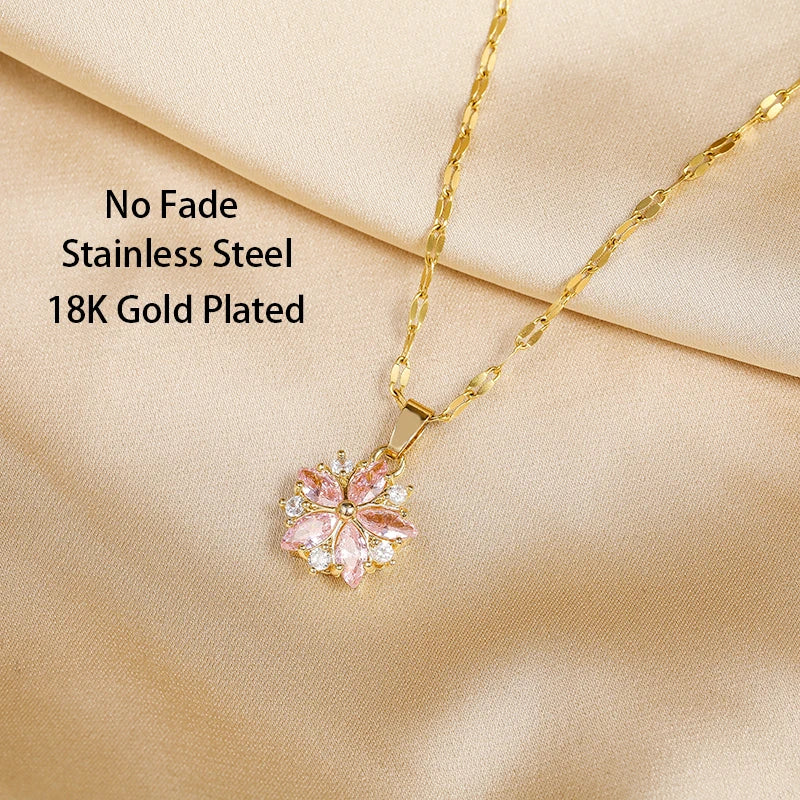 Sakura Rose Romantic Necklace in Stainless Steel
