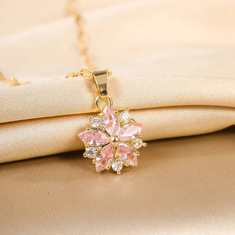 Sakura Rose Romantic Necklace in Stainless Steel