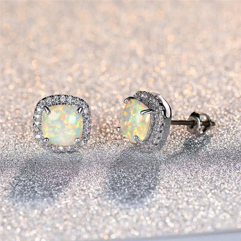 Elegant Silver Earrings with Round Fire Opal