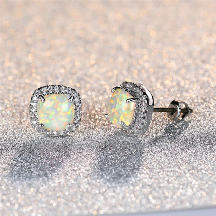 Elegant Silver Earrings with Round Fire Opal