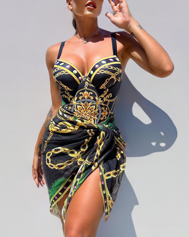 Darius - One-piece swimsuit with push-up effect and matching sarong