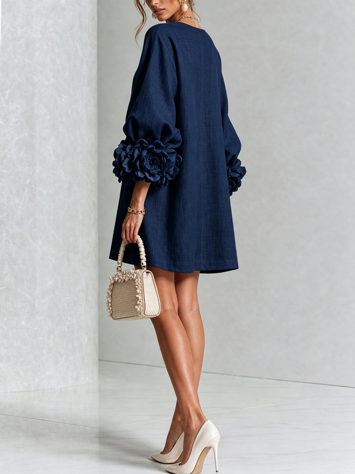 Adeline | Floral-Cuff Statement Mini Dress