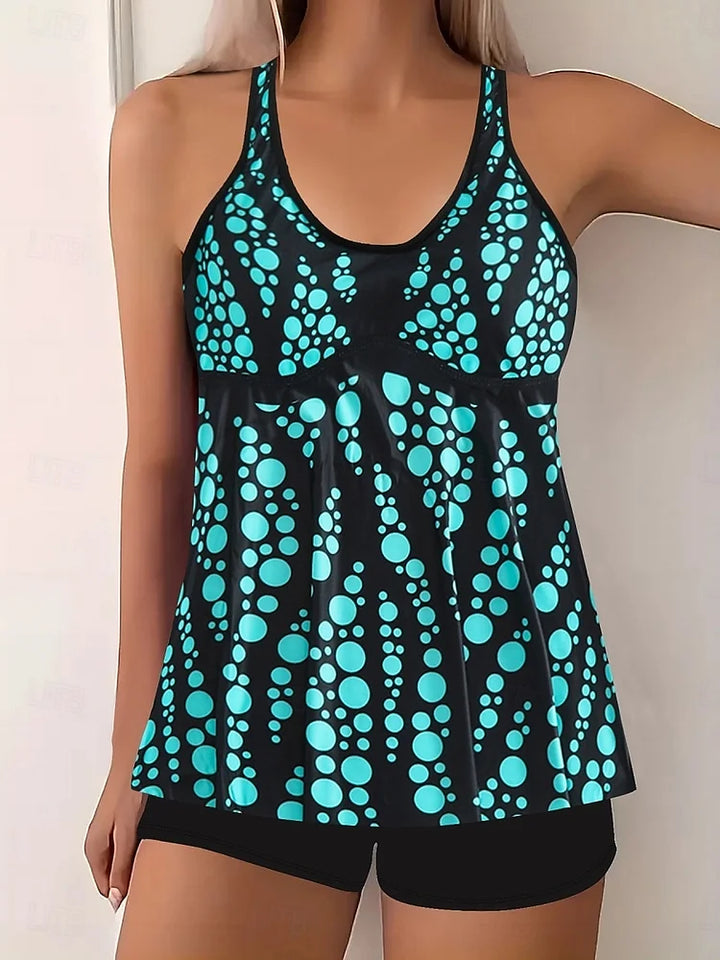 Jade - Tankini set with bubble pattern that covers the belly