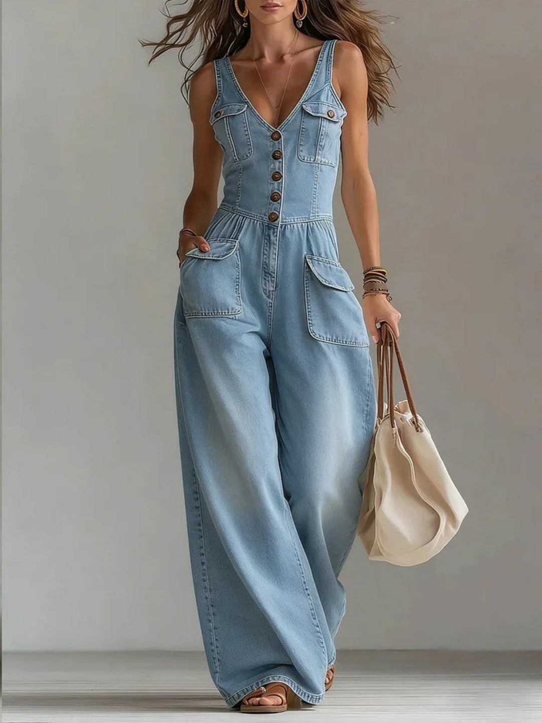 Claire - Women's V-Neck Jumpsuit