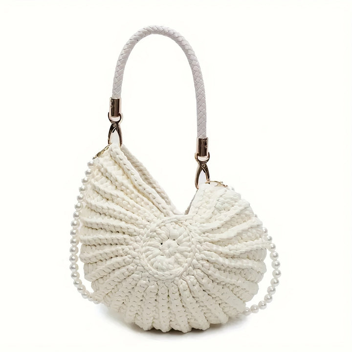 Tamara - Woven Tote Bag with Chain Strap - Cream White