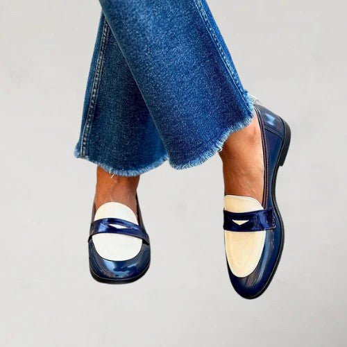 Marleen | Navy Blue Moccasins with Low Heel
