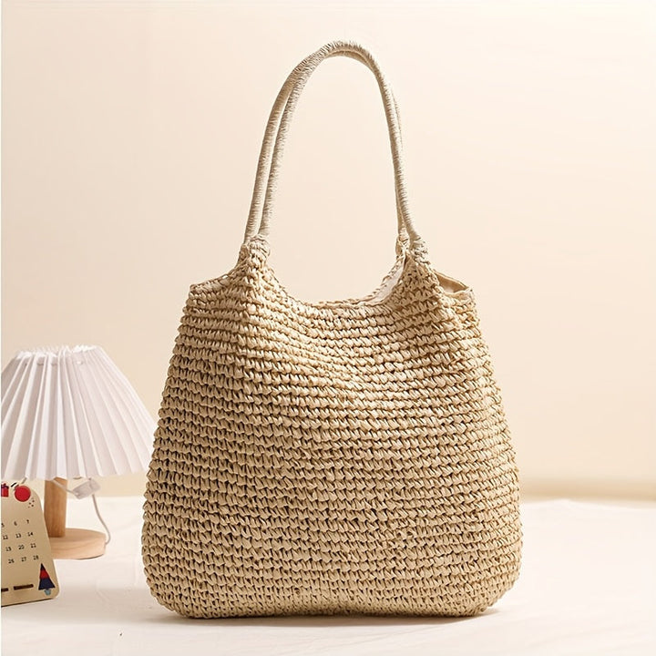 Melissa - Woven Straw Crossbody Bag - Light Camel