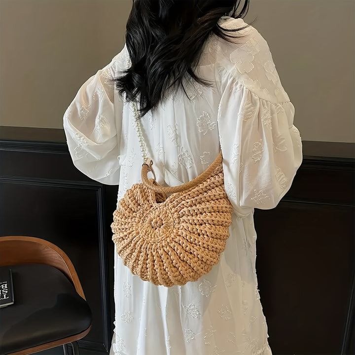 Tea - Woven Tote Bag with Chain Strap - Camel