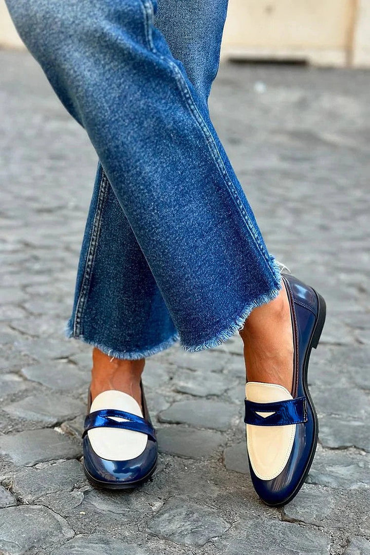 Marleen | Navy Blue Moccasins with Low Heel