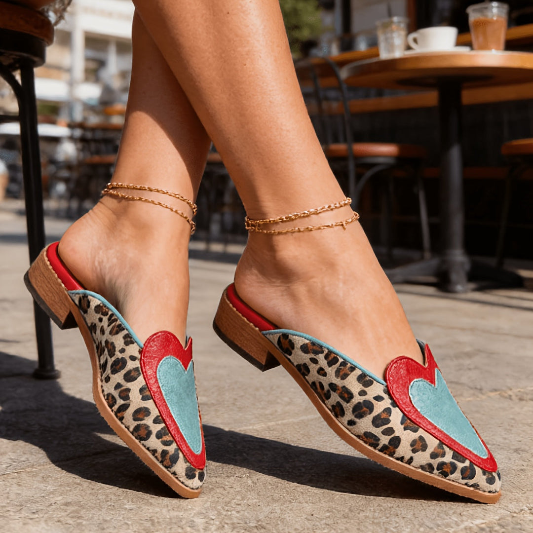 Perla - Backless Mules with Leopard Print