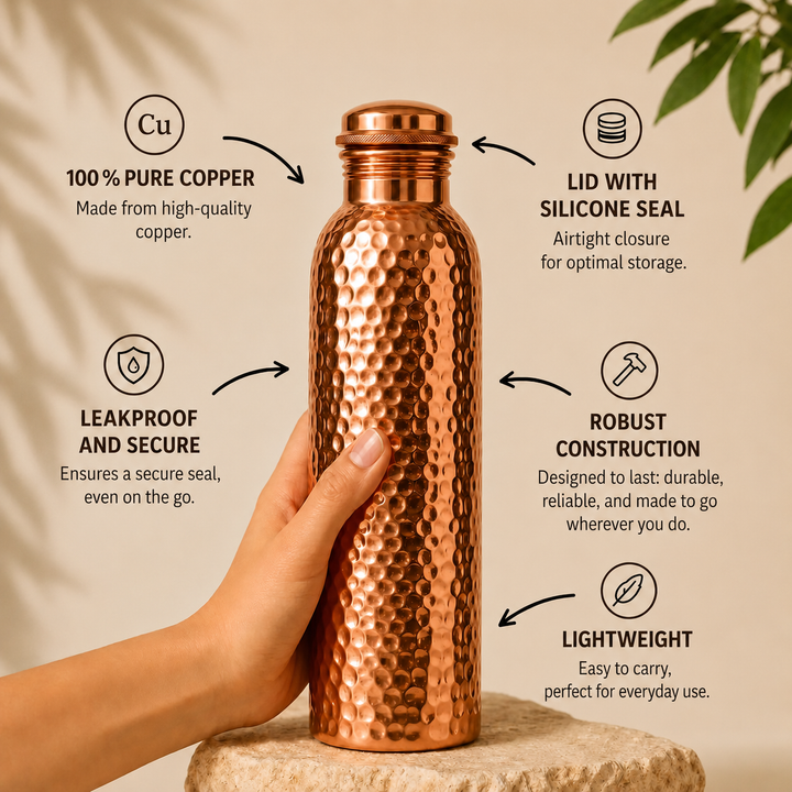 TAMORA™ · Copper Water Bottle · Naturally Purified Water