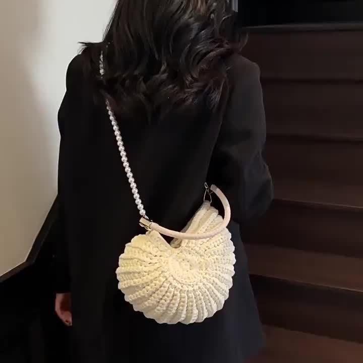 Tamara - Woven Tote Bag with Chain Strap - Cream White