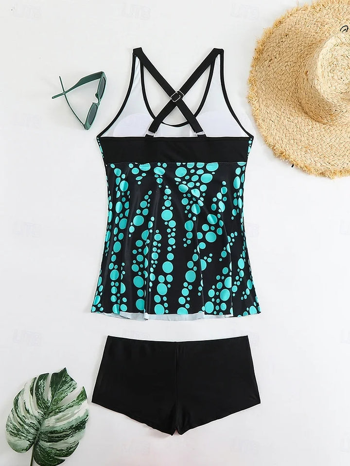 Jade - Tankini set with bubble pattern that covers the belly