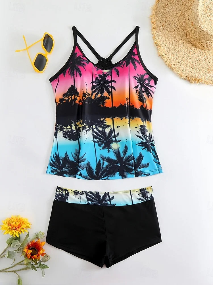 Havana - Tankini set with tropical print and swim shorts