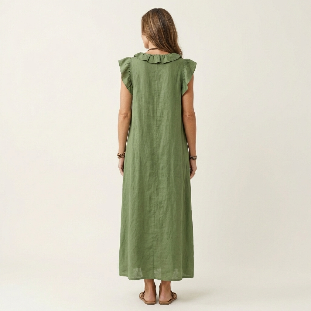 Josette - Ruffle V-Neck Linen Maxi Dress