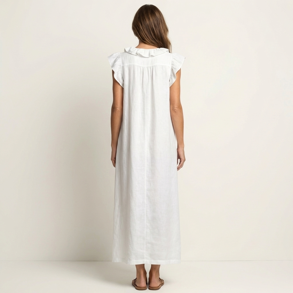 Josette - Ruffle V-Neck Linen Maxi Dress
