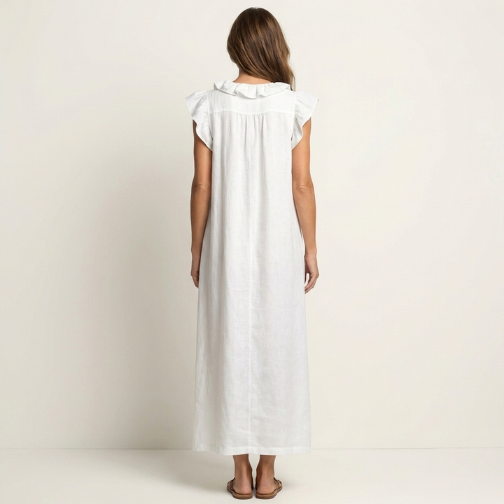 Josette - Ruffle V-Neck Linen Maxi Dress