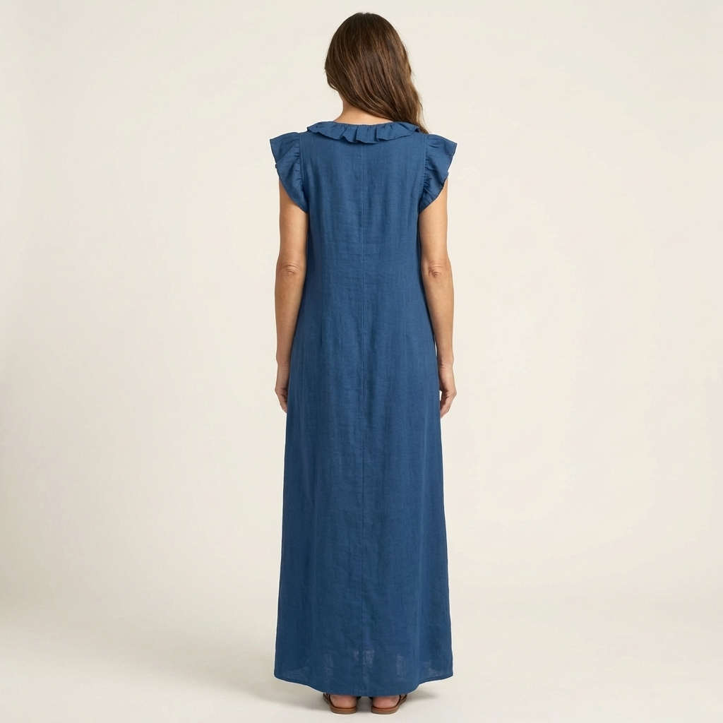 Josette - Ruffle V-Neck Linen Maxi Dress