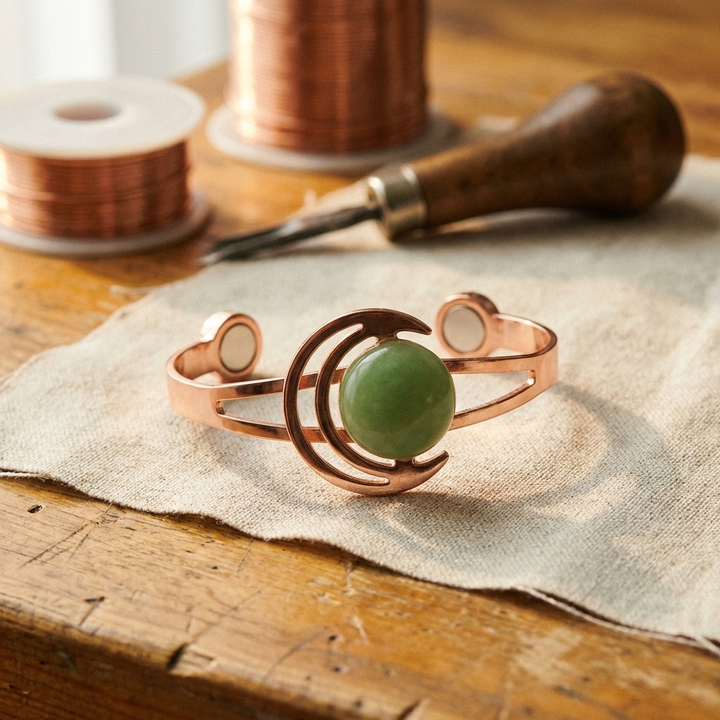 Mae & Luna Copper Bracelet - Green Sphere