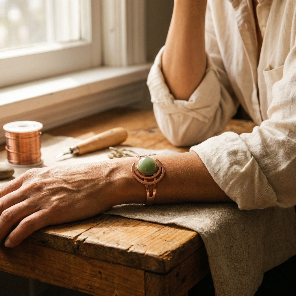 Mae & Luna Copper Bracelet - Green Sphere