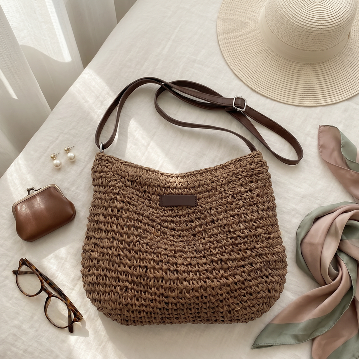 Dina - Elegant Woven Bag - Dark Brown