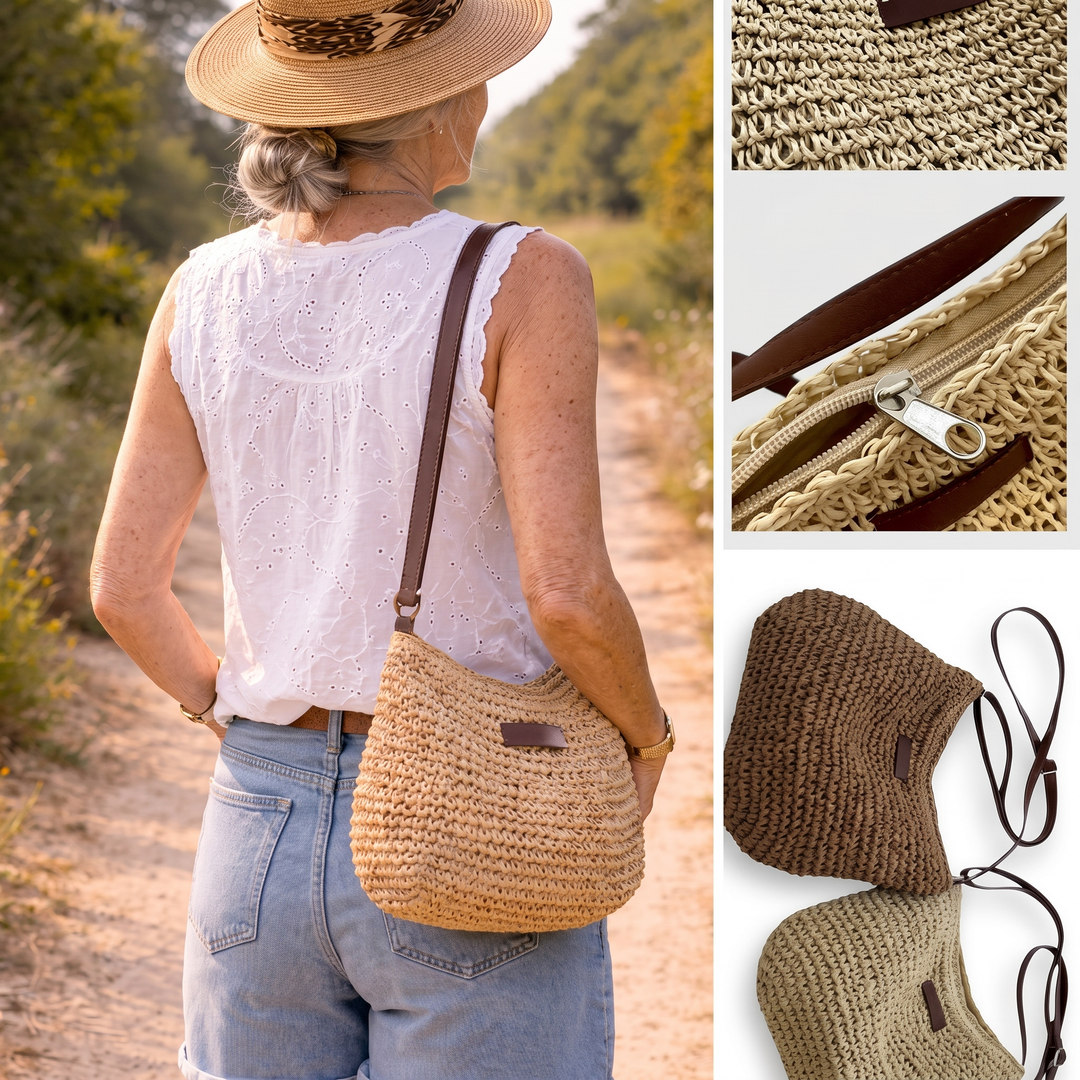 Dina - Elegant Woven Bag - Dark Brown