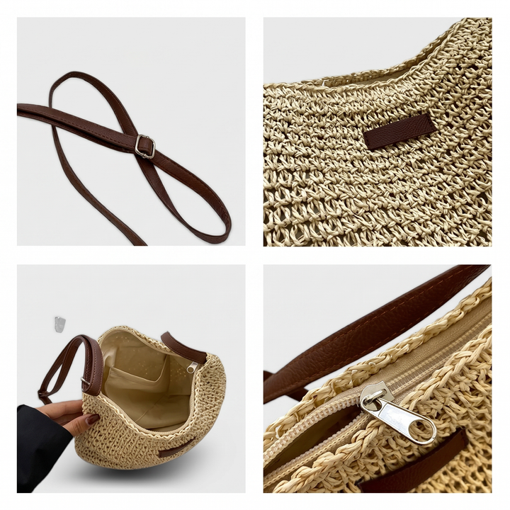 Dina - Elegant Woven Bag - Dark Brown