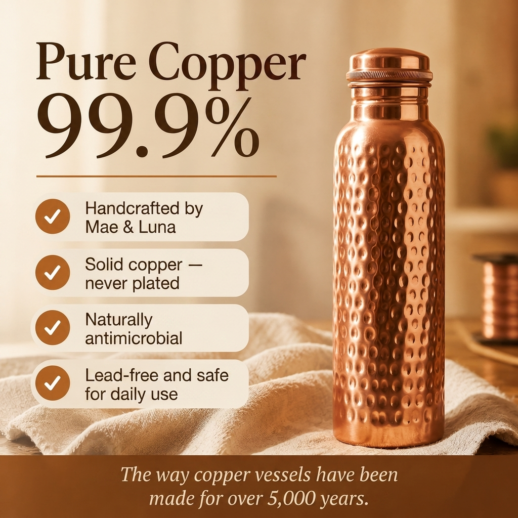 Pure Copper Water Bottle by Mae & Luna