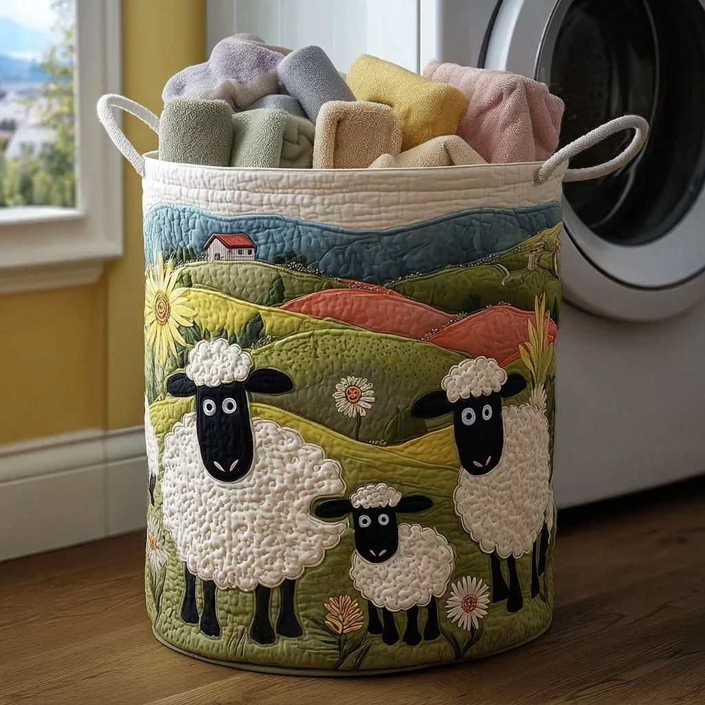 Sheep in Valley - Handcrafted Laundry Basket