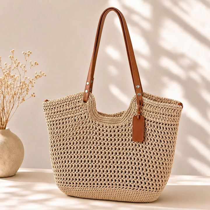 Alina - Hand-Woven Crochet Shopper Bag - Light Beige