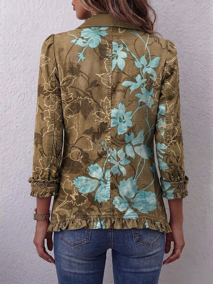 Sundara - Boho Gradient Vintage Floral Ruffle Jacket