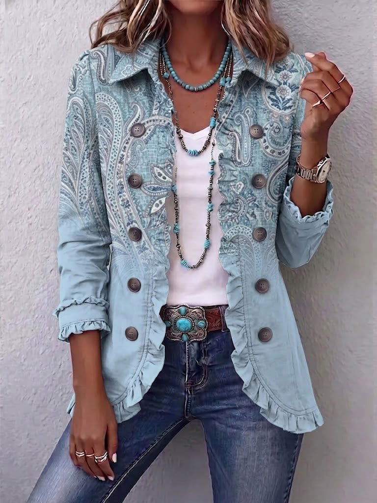 Estrella - Vintage Paisley Print Ruffled Jacket