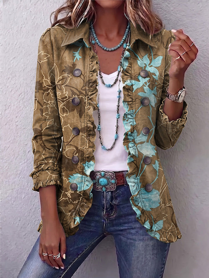 Sundara - Boho Gradient Vintage Floral Ruffle Jacket