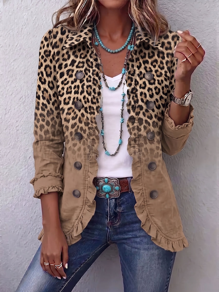 Tawny - Vintage Leopard Gradient Ruffle Jacket