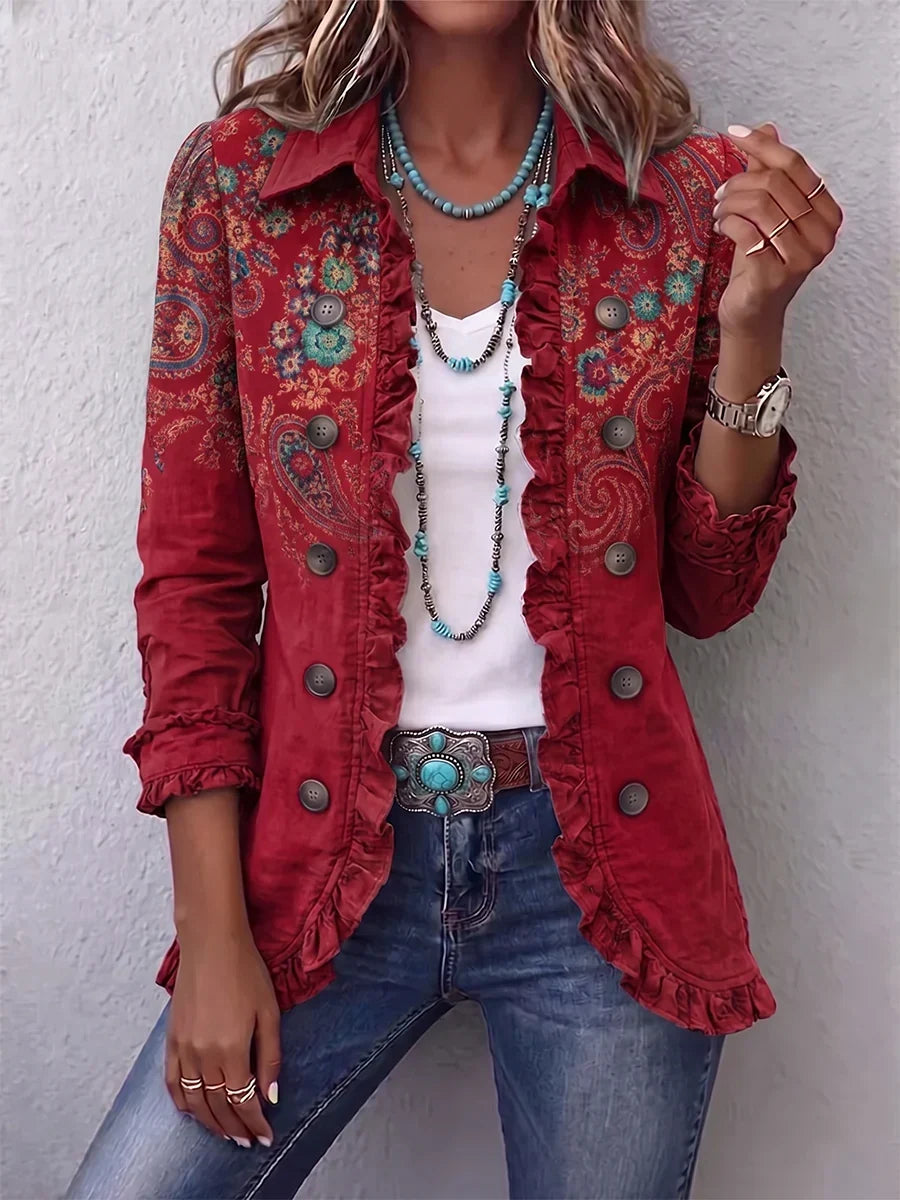 Fayrene - Bohemian Paisley Ruffle Jacket