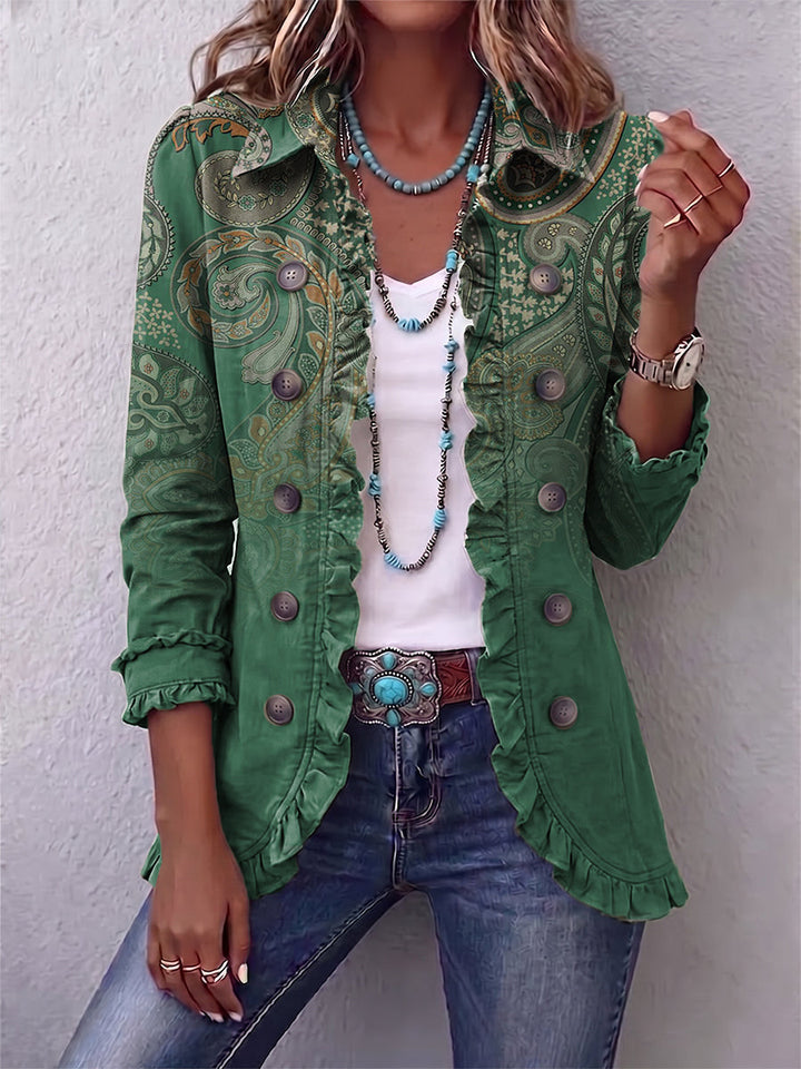 Jemara - Bohemian Paisley Print Ruffled Jacket