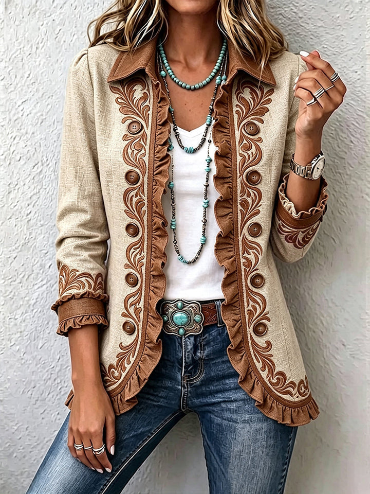 Dawncroft - Vintage Bohemian Floral Ruffled Jacket