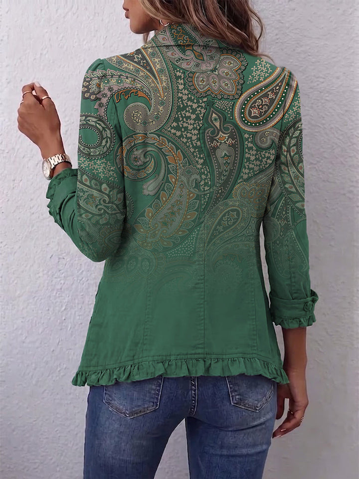 Jemara - Bohemian Paisley Print Ruffled Jacket