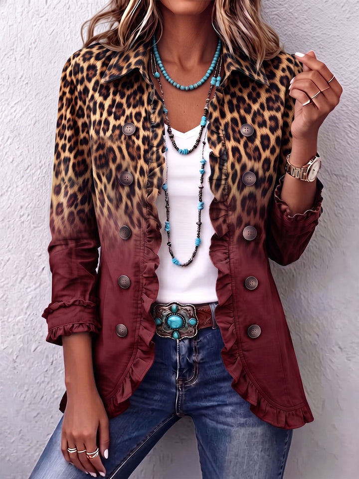 Elspeth - Leopard Ombre Ruffle Blazer Jacket