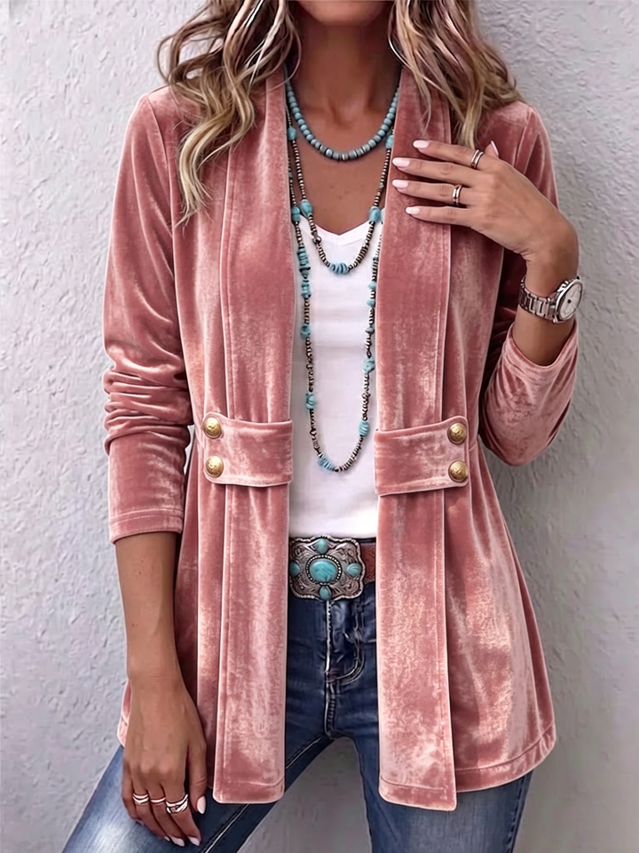 Holliwell - Vintage Lapel Button-Accent Long Sleeve Open Front Jacket