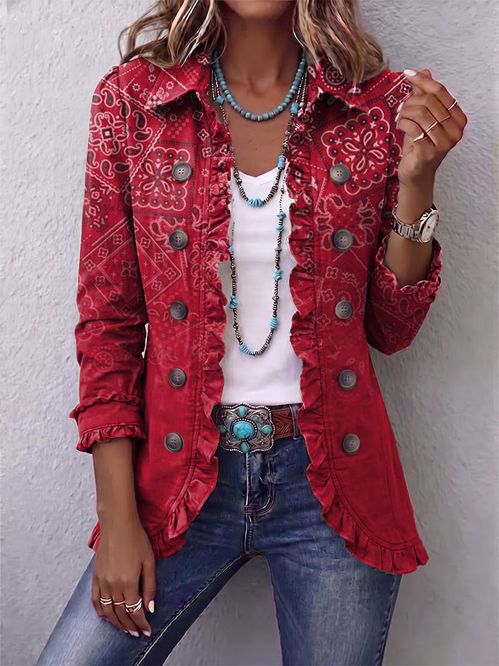 Criselle - Bohemian Paisley Ombré Print Ruffled Jacket