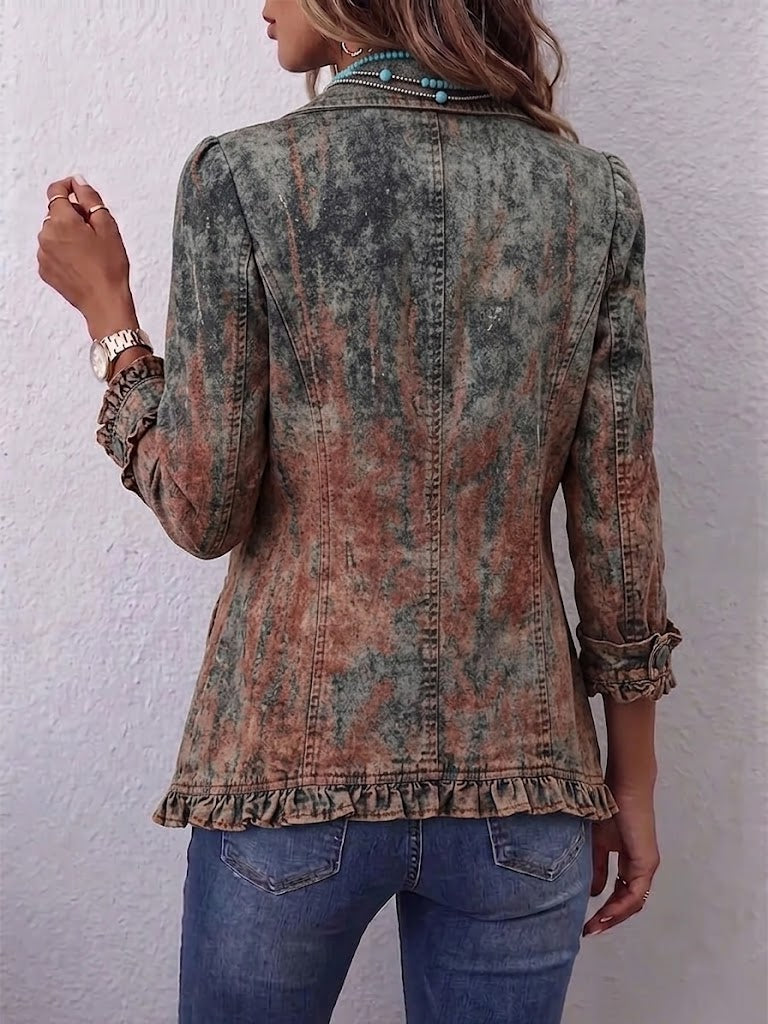 Bristow - Vintage Gradient Textured Print Ruffle Jacket