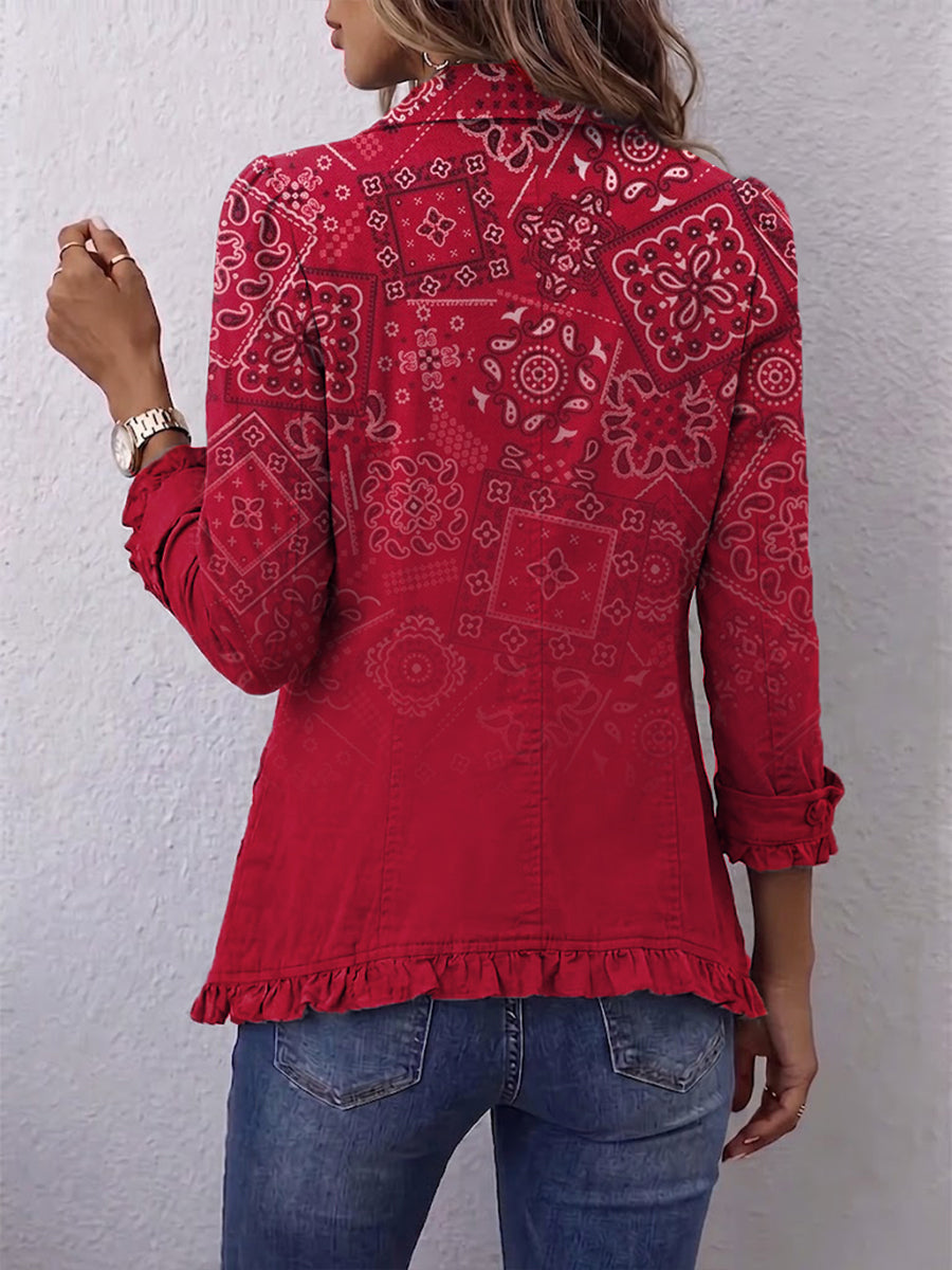 Criselle - Bohemian Paisley Ombré Print Ruffled Jacket