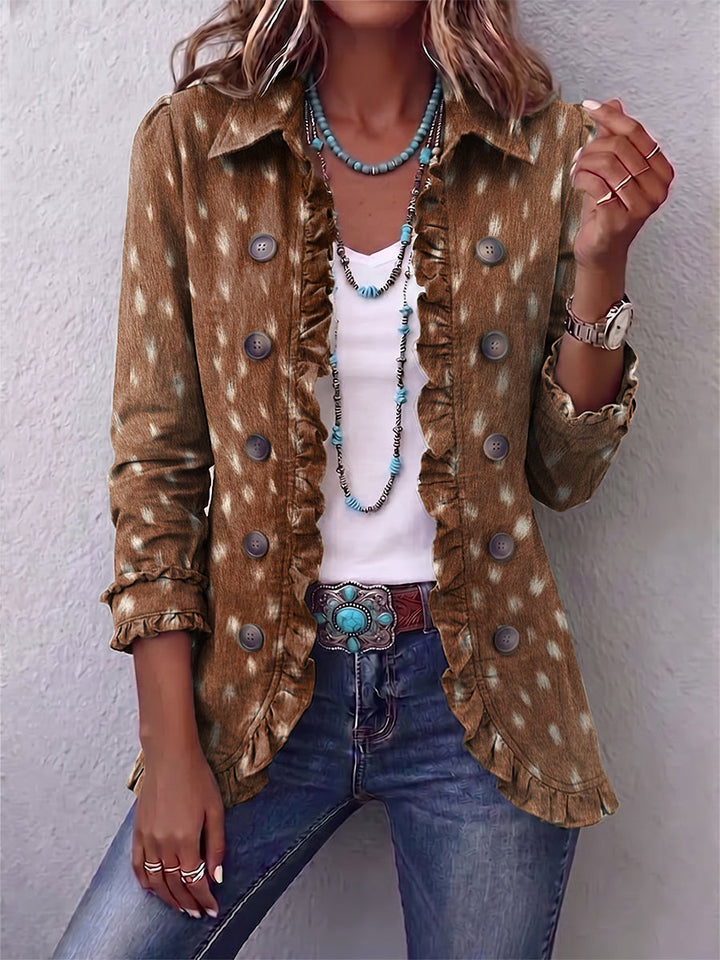 Nolinda - Bohemian Animal-Print Ruffled Jacket