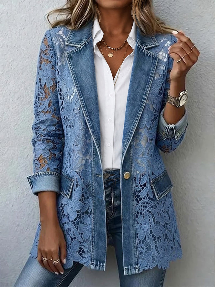 Lacinda - Blazer Jacket with Floral Lace Paneling