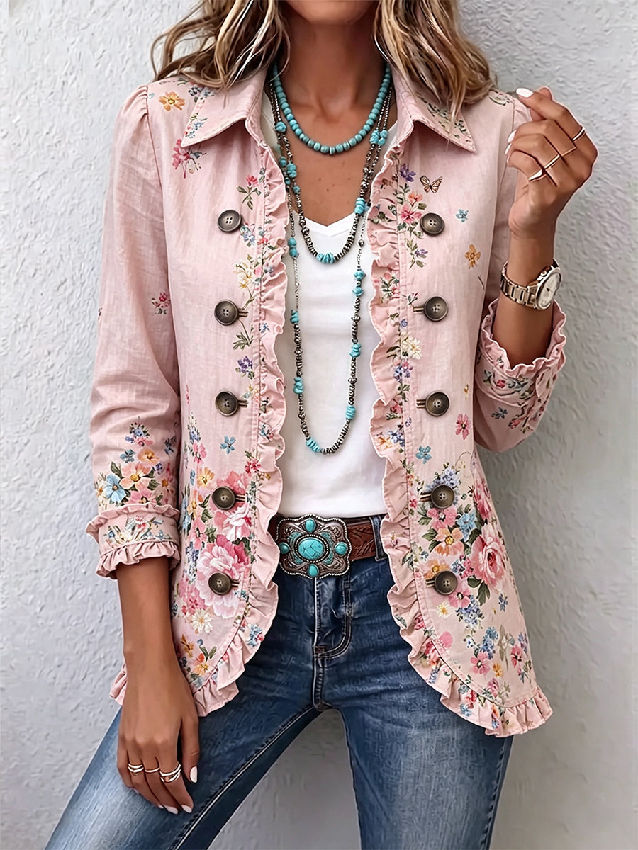 Bettany - Floral Ruffle Button-Front Jacket